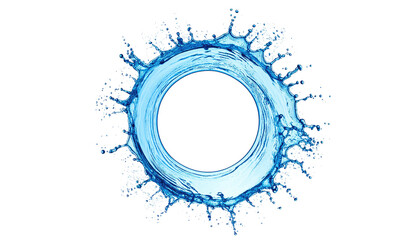 Blue water splash forms circular frame against black backdrop
