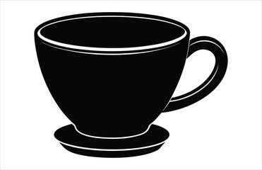 Black porcelain coffee cup and saucer isolated on white with an empty cafe espresso drink mug object