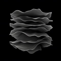 Abstract grayscale layered wave pattern design,  flowing organic shapes, elegant 3d render