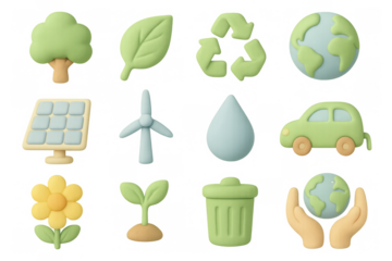 Sustainable 3d icons: environment and renewable energy symbols