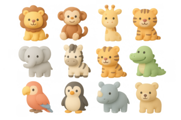 Cute 3d animal figures set featuring playful cartoon safari and jungle creatures