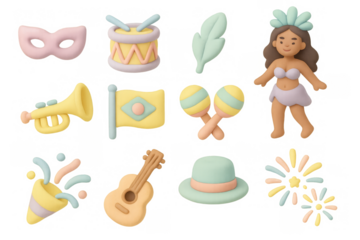 Playful carnival elements set with festive icons in 3d style