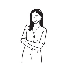 Line illustration of a woman crossing her arms and looking confidently forward — business and career woman vector