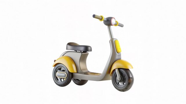 A colorful children's scooter with a sleek design and modern style, featuring yellow and gray elements against a white background.