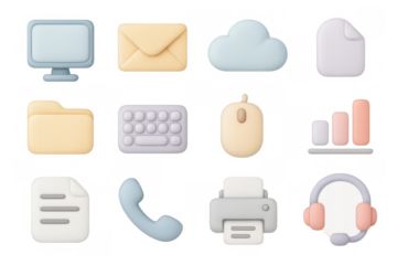Pastel 3d icons for technology and communication themes