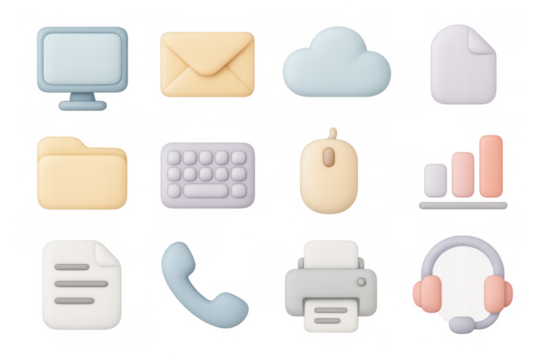 Pastel 3d icons for technology and communication themes