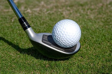 Close Up Golf Club and Ball on Green Grass