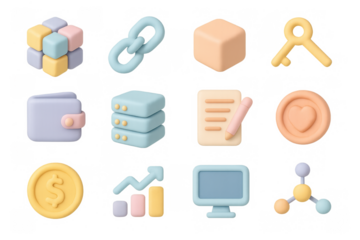 Colorful 3d icons set for technology and business applications