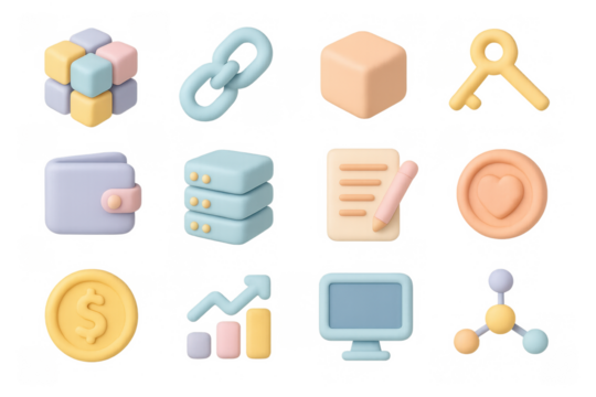 Colorful 3d icons set for technology and business applications