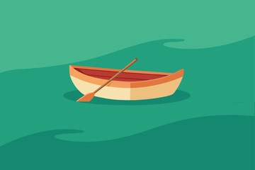 A cartoon boat with a paddle on the green water