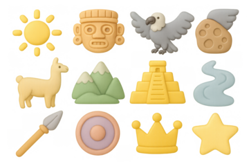 Playful latin american culture icons in pastel tones