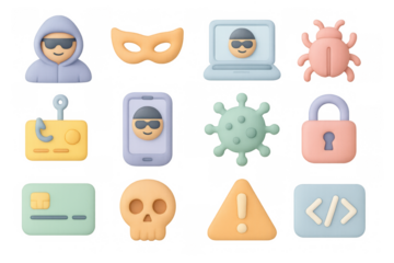 Colorful cybersecurity icons in playful clay style