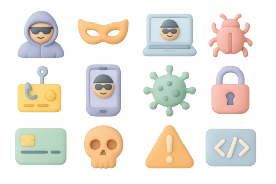 Colorful cybersecurity icons in playful clay style