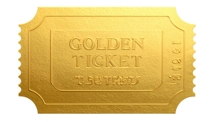 A golden, ornate ticket with "GOLDEN TICKET" inscribed on it