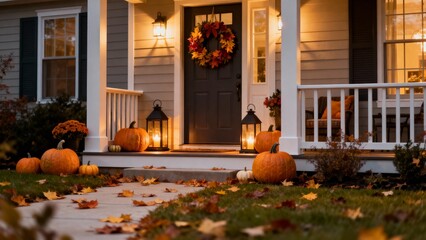 Autumn Porch Decor with Pumpkins