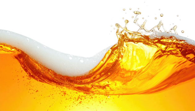 Close-up of frothy liquid with bubbles and splashes, against a dark background