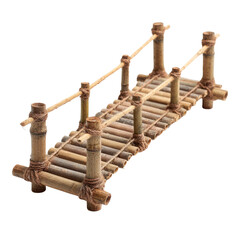 Fototapeta premium A small, handcrafted miniature bridge made from bamboo poles and natural twine, ideal for decorative landscapes or garden settings. background removed