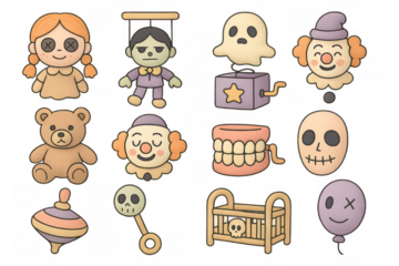 Cute halloween toys: clowns, ghosts, and more in kawaii style