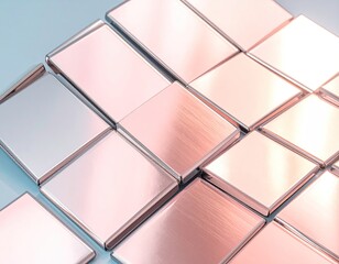 Metallic squares gleam in rose gold and silver hues