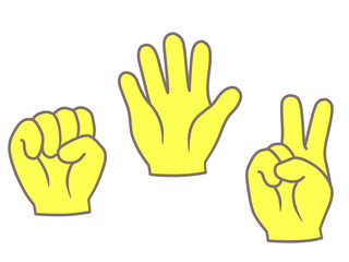 じゃんけん　グーチョキパーの手イラスト　黄