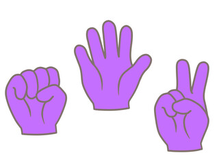 じゃんけん　グーチョキパーの手イラスト　紫