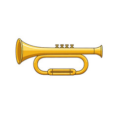 Obraz premium Shiny golden trumpet musical instrument, detailed cartoon drawing, yellow gold brown, music and celebration