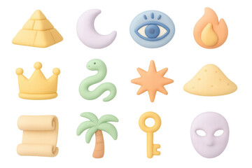 Colorful 3d icon set featuring symbols of magic and mystery