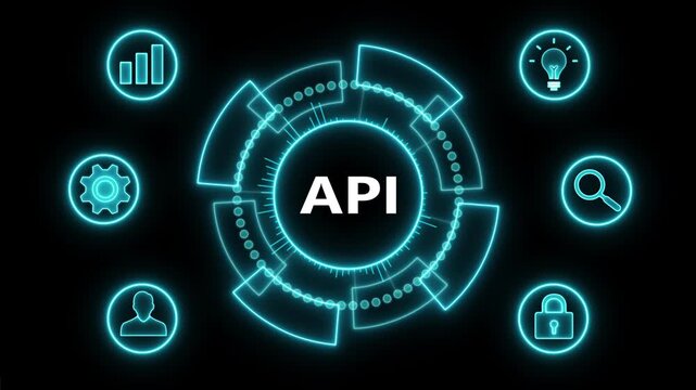 Glowing Neon line API business and technology concept. Financial success concept on virtual screen. Business, Technology, Internet and networking concept. 4k video