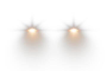 Cars light effect. White glow car headlight bright beams ray isolated on transparent background   © Alesya