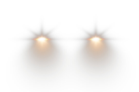Cars light effect. White glow car headlight bright beams ray isolated on transparent background	
