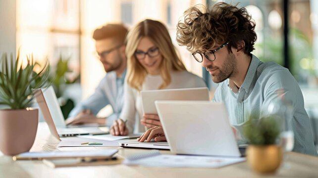 A team of e-commerce specialists collaborating on a marketing campaign.