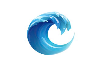 Stylized blue ocean wave with curling crest on black