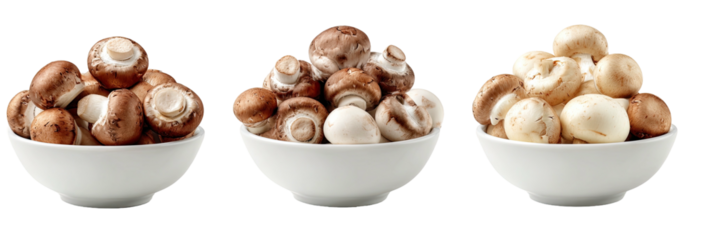 Bowls of mushrooms in different shades of browns