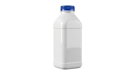 Closeup of a white plastic bottle with a blue cap isolated on white background, perfect for showcasing beverage or liquid product packaging in a clean and minimalist style