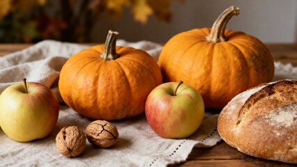 Autumn Pumpkins and Apples Still Life