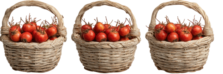 Three baskets filled with red fruit