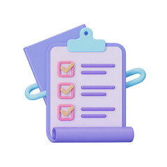 Obraz premium 3d illustration of a clipboard with a checklist and pen, isolated on transparent background