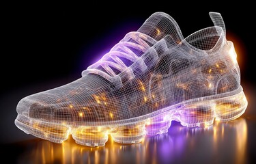 futuristic LED shoes featuring a thorough wireframe for cutting-edge footwear innovation.