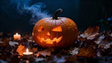 Halloween Pumpkin with Smoke Outdoors