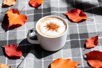Pumpkin Spice Coffee with Autumn Leaves
