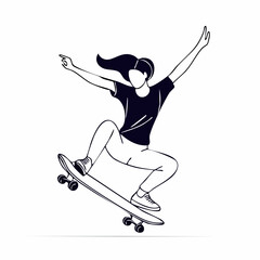 young girl skateboard player silhouettes are dynamic vector illustrations of athlete action in sport