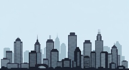 Fototapeta premium Silhouette of a city skyline at dawn with various buildings