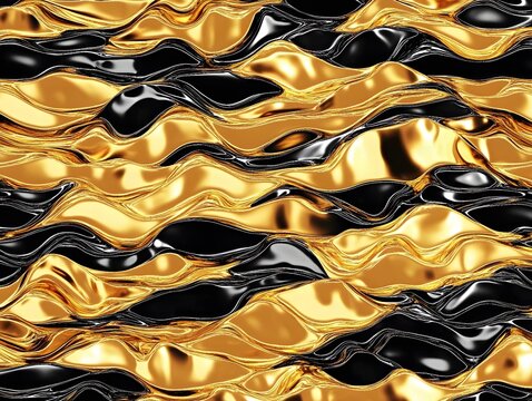 Abstract Gold Black Liquid Waves Seamless Pattern Texture