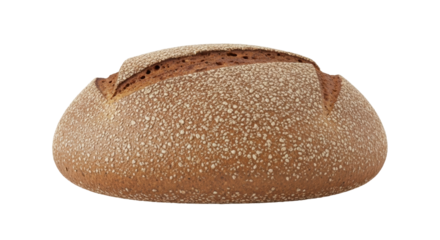 Isolated sourdough bread loaf, rustic bakery food, homemade artisan bread, whole grain loaf