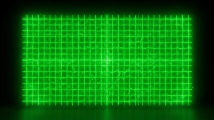 Fixed shot of pulsating energetic grid lines on a bright green screen, depicting system activation or a digital power-up technology, bright green screen, programming - Powered by Adobe