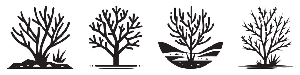 Nature Landscape Outdoor Desert Shrub Icon, Flat Silhouette of an Outdoor Scenery Vector for Adventure Illustration Design