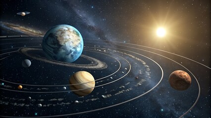 Explore our solar system with this stunning planetary alignment and cosmic starfield backdrop