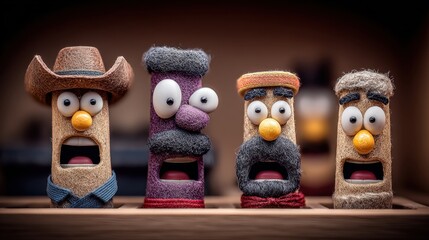 Whimsical Character Lineup: Four expressive figures with diverse personalities stand side-by-side, adding a touch of humor to their display.