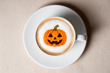 Pumpkin Latte Art on White Cup