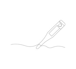 Continuous line thermometer drawing. White background. One line thermometer. Continuous line medical equipment concept. Medical equipment logo. Vector illustration editable